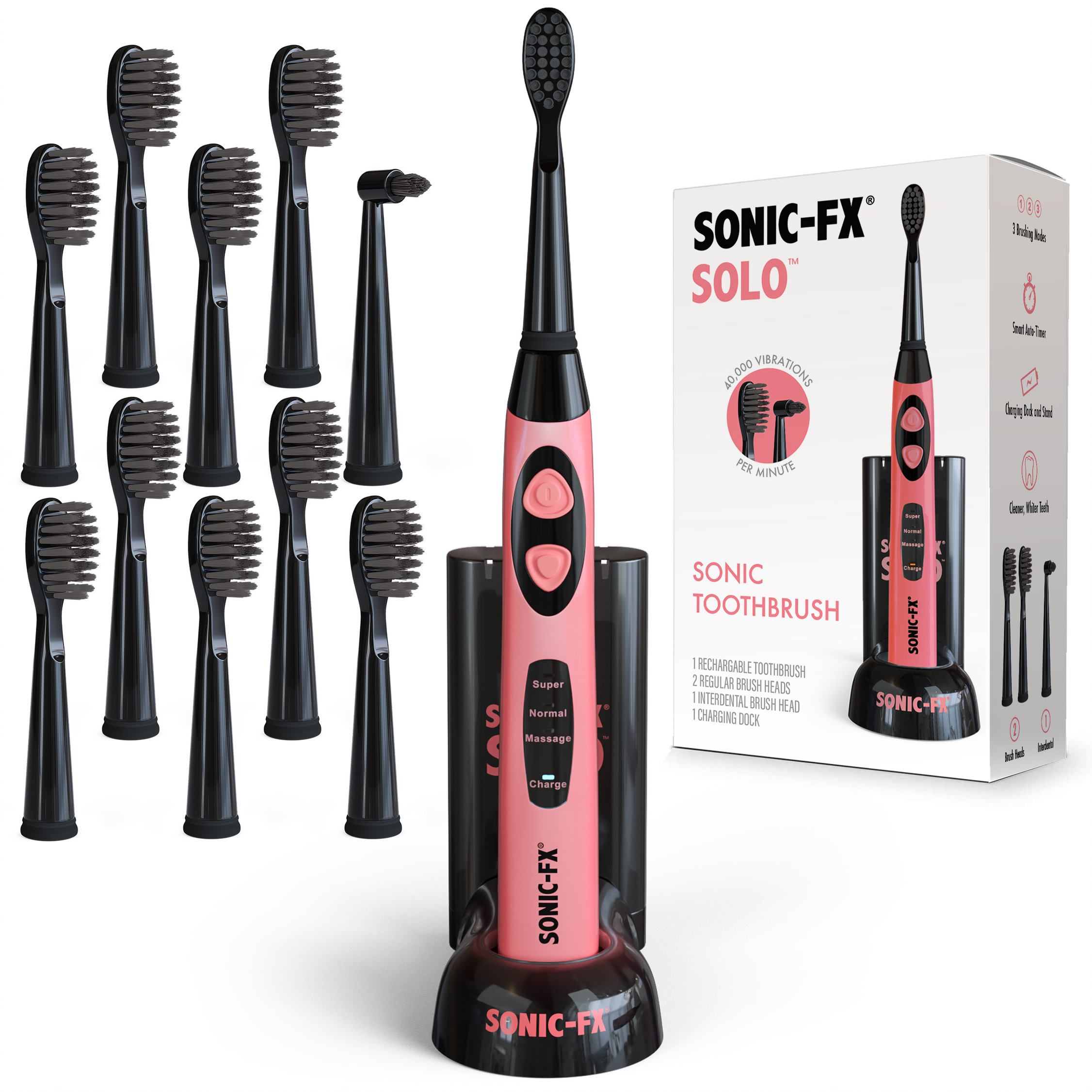 Sonic-FX Solo with 8 Brush Heads in Coral and Black